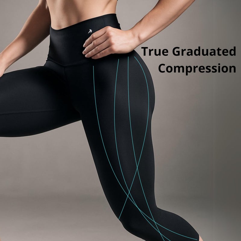 CompressionZ High Waisted Capri Compression Leggings for Women Tummy Control - Workout, Gym, Pilates, Travel, Yoga Pants Black Large - Image 3
